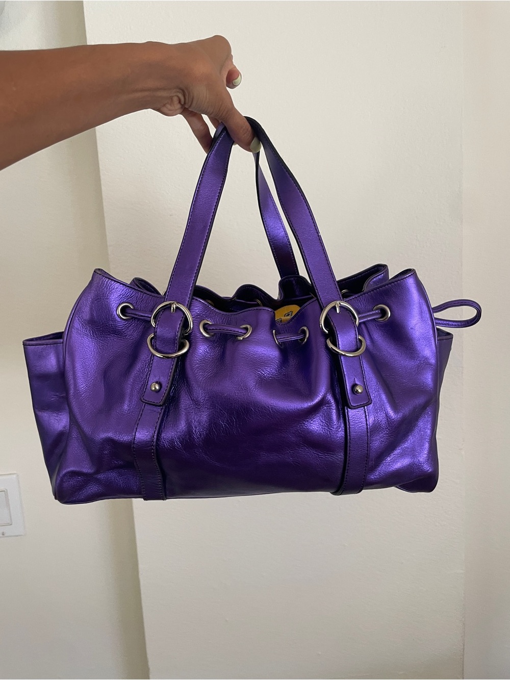 Rare Y2K Kenneth Cole New York Metallic Purple Leather Shoulder Tote 💜